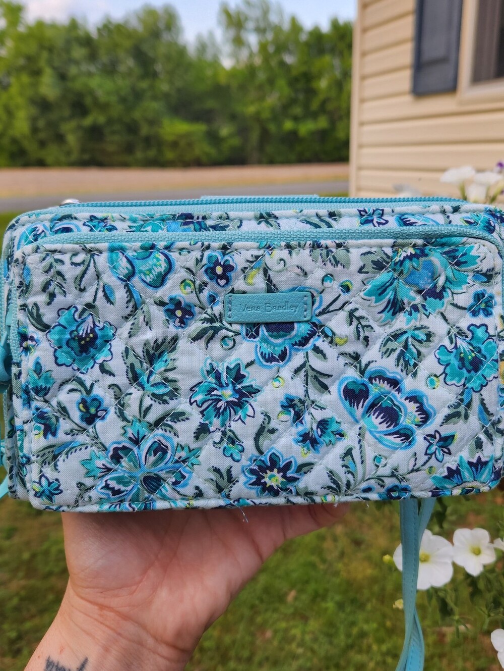 Vera Bradley Teal & Blue Floral Quilted Wristlet